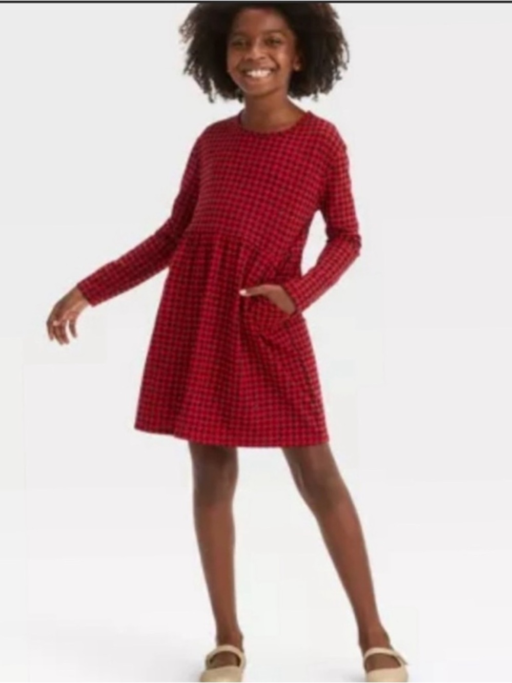 NWOT Cat & Jack Houndstooth Long Sleeve Dress with Pockets
